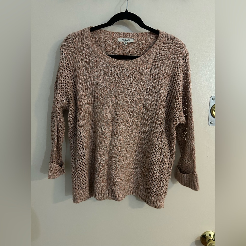 NWOT MADEWELL - Womens' Open Stitch sweater Crochet Berry Rose